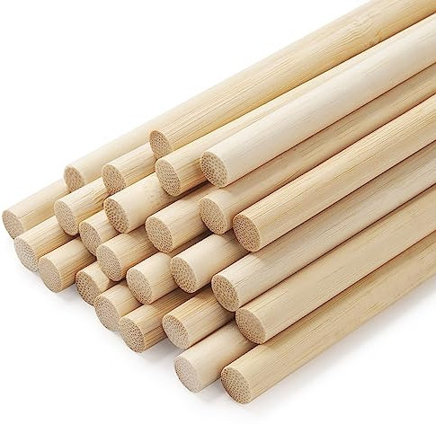 Holzdübelstäbe, Holzdübel, 25 Stück, 0,95 x 30,5 cm, rund, natürliche Bambusstäbe zum Basteln, Makramee-Dübel, unlackierte Hartholzstäbe zum Basteln, Hochzeitsband, Wimpel, Kunst und Heimwerker