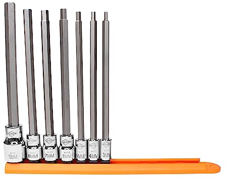 Mayhew Tools 16044 Metric Hex Insert Socket Bit Set, Chrome, 7-Piece Long-Length