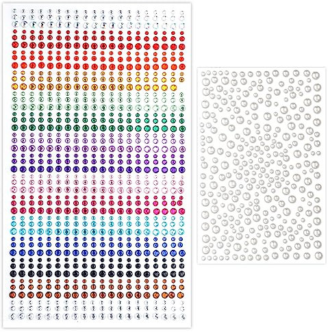 Luter 1250pcs Face Stickers, Face Rhinestones Stickers Self-Adhesive Face Diamonds for Makeup Gems for Eye Belly Arm Body Nail Decoration Party Festival for Kids (1 Colorful, 1 Beige Pearl)