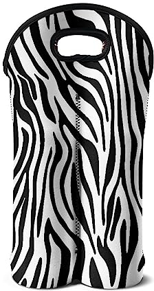 Wanyint Zebra Print Design Bottle Wine Tote Carrier with Handle Neoprene Wine Tote Bags Holder Cooler Wine Carriers-2 Bottle