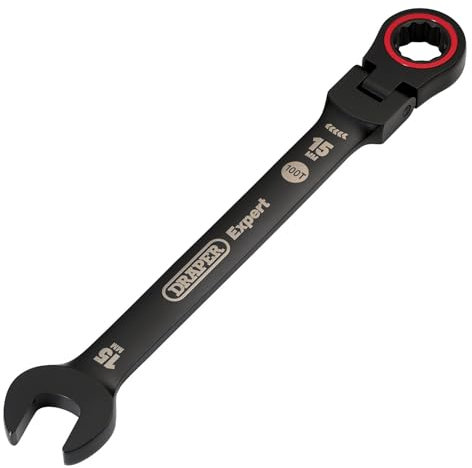 Draper 03922 Expert HI-TORQ Metric Flexible Head Ratchet Combination Spanner, 15mm, Black