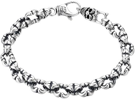 7mm Gothic Totenkopf Armband 925 Sterling Silber Gliederarmband für Herren 18cm