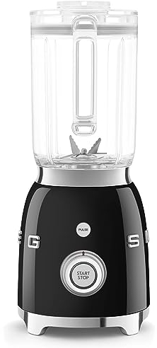 Smeg BLF03BLUK Retro 50's Style Jug Blender with Stainless Steel Blades, 4 Speed Settings and 3 Pre-set Programs, 1.5 Litre, 800W, Black