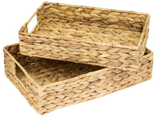 HMF Geschenkkorb leer, Aufbewahrungskorb geflochten aus Wasserhyazinthe | 2er Set | Eckig | 35 / 32 cm Breite