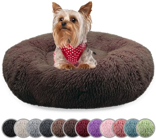 bluzelle Hundebett für kleine Hunde & Katzen, 50cm Hundekissen Rund Donut Kissen Hundekorb Plüsch, Katzenbett Flauschig Katzenkissen Waschbar rutschfest Weich, Farbe:Coffee