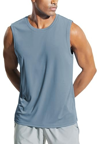 Weardear Herren Workout Bodybuilding Tanktops UPF50+ Sonnenschutz Athletisches Training Gym Shirts Weste Sleeveless Tshirt Running Dunkelblau XL