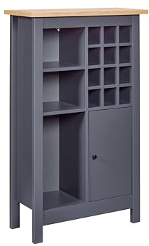 Inter Link Sideboard für 12 Flaschen mit 3 Regalböden und 1 Tür – Weinschranck - Highboard - Küchenschrank - Buffetschrank – für Weinlagerung - Artisan Eiche Anthrazit - Nellina