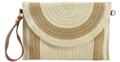 MODELISA - Bolso Cartera Rafia Paja De Mano Y Hombro Solapa Sobre Mujer (Beige)