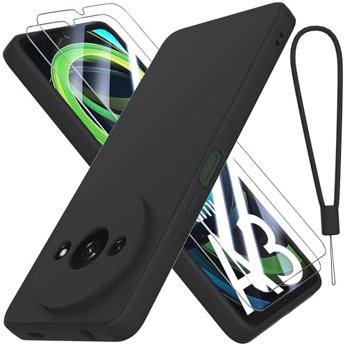 THIYUFUNS Coque pour Xiaomi Redmi A3 4G avec 2 Verre trempé,Silicone Liquide Housse Étui de Protection Xiaomi Redmi A3 4G Microfibre Anti-Rayures Coque (6.71) - Noir