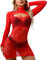 Buitifo Women Lingerie Dress Sexy Nightgown with Sleeves Swimsuits Cover Up(90Q red,M)