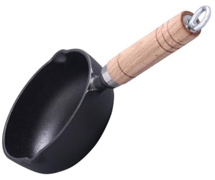 Cabilock Mini Sartén De Hierro Para Aceite Pequeño Cazo Con Mango De Madera Para Cocinar y Añadir Platos