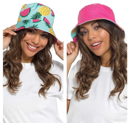 Thingimijigs Chapeau bob réversible pour femme, Fruits/fuchsia, S-M