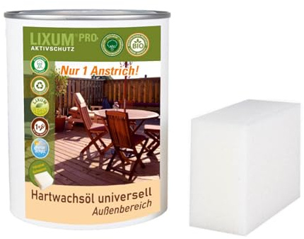 LIXUM PRO - 100% BIO biologisches & natürliches Hartwachsöl universell für Außenbereich/Außen, Farbe: farblos, Inhalt:1000 ml (ca.25m²)