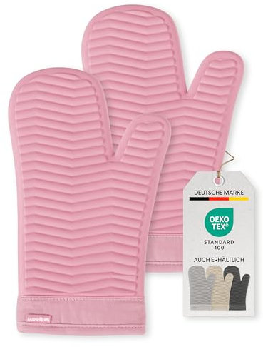 Bellphany Premium Silikon Ofenhandschuhe Paar - Design Topfhandschuhe zum Kochen & Backen, Backofenhandschuhe hitzebeständig bis 250°C, Rosa
