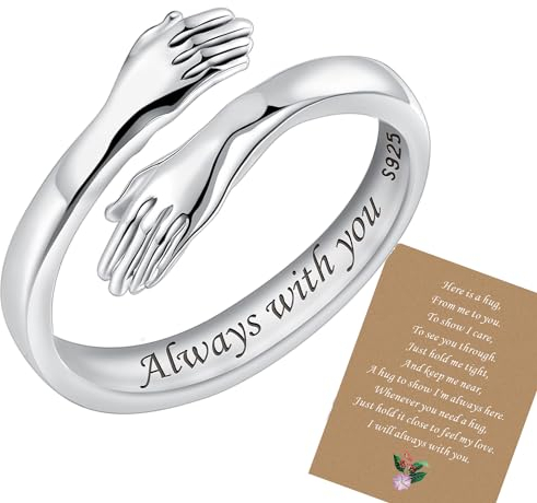 Umarmung Ring,925 Sterling Silber Umarmung Ringe für Frauen Mädchen, Komm zu meinem Arm Umarmung 925 Sterling Silber offenen Ring (card-Always with you)
