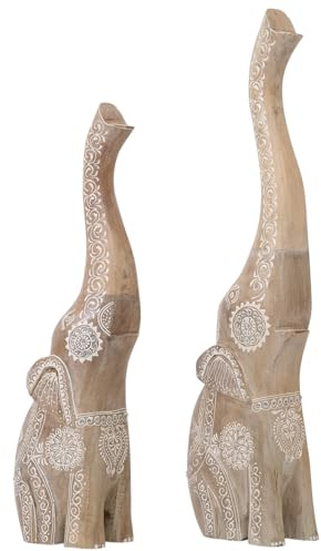 2er Set Boho Elefantenfigur Ganesha handgefertigt aus Holz 65 cm Deko | 65 & 53cm, Ganesha groß, Aesthetic Figuren modern, Deko Wohnzimmer und Schlafzimmer, Tischdeko oder Frühlingsdeko