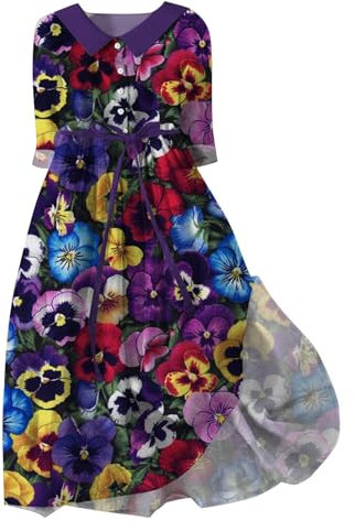 BOTCAM Sommerkleid Damen Boho Blumenkleid Sommer 3/4-Arm Revers Damenkleid Knielang Schnürung Strandkleid Luftig für Frauen Blusenkleid Damen Leicht Festlich Etuikleid Damen Elegant Freizeitkleid
