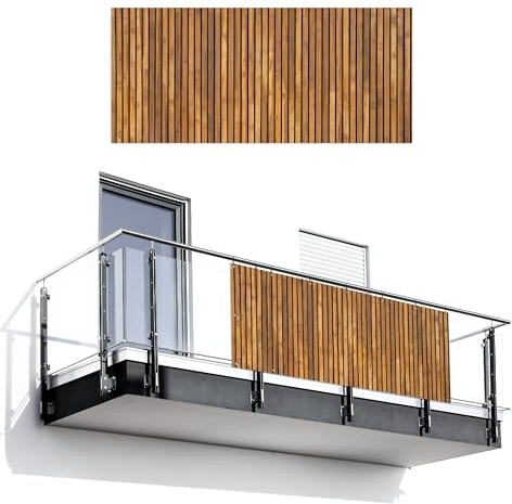 MuchoWow© Sichtschutz/Balkon Einseitig 90x200 cm Groß PVC Terrassen Garten ohne Bohren Wetterfest Gartenzaun Terrasse Balkonschutz Garten Deco Balkonomrandung Latte - Wand - Latte - Holz