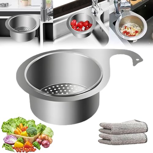 Stainless Steel Swan Sink Strainer Basket, Swan Drain Basket for Kitchen Sink, Side Kitchen Sink Swan Drain Strainer Basket Corner, Multifunctional Drain Basket for Fruit, Vegetable (1pcs)