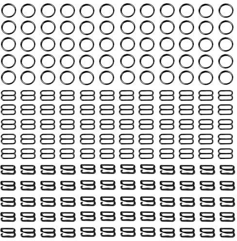 XCSJ 180Pcs Unterwäsche Schieber Ringe Bh Schieber Ringe Metall Dessous Verschluss Haken Bh-Träger Verstellbare Schnallen Ringe Bh-Träger Bh Ringe Bh-Versteller für Bh,Badeanzüge-8mm (Schwarz)