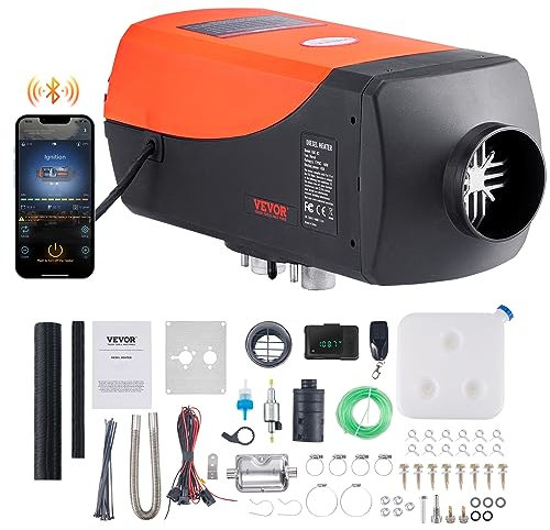 VEVOR Chauffage diesel 5 kW avec application Bluetooth, réglage automatique de l'altitude, livré avec télécommande et affichage LCD, convient pour les caravanes, remorques, campeurs, bateaux et