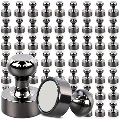 54pcs Bright Black Magnets for Whiteboard, Fridge Magnets Small Magnet for Crafts, Strong Magnet Magnetic Push Pins for Fridge, Notice Board Magnets for Refrigerator, Office, DIY