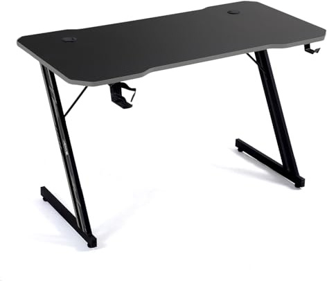 AMS-GAMING Bureau Gamer DESK120Z-GREY avec Finition Gris - Largeur 1m20 - Style Carbone - Porte gobelet & Casque