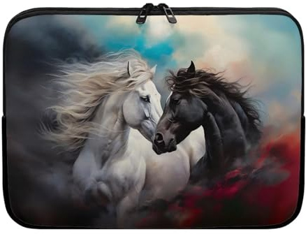 TSOVTHRID Funda ligera para ordenador portátil de 17 pulgadas, diseño de caballo blanco y negro