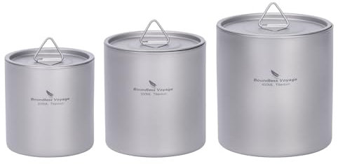 iBasingo Titanium Double Walled Cups with Lid 200ml & 300ml & 400ml Ultralight Stackable Metal Tea Coffee Drinking Mug Durable Portable Drinkware for Outdoor Camping Travel Daily Used Ti3244D