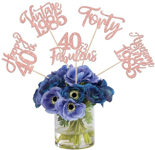 15 Stück Vintage 1985 Tortendeko Glitzer Happy 40th Forty Awesome Since 1985 Cake Toppers 40 Fabulous Kuchen Deko für 40. Geburtstag Hochzeitstag Party Kuchendekorationen Rosegold