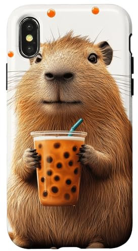 Hülle für iPhone X/XS Fröhliche Capybara-Tasse Bubble Tea Niedliche Tiere
