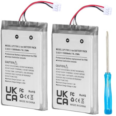 PS5 Controller Batterie-Ersatz, YISHDA 5000mAh LIP1708 Batterie für Sony PS5 Playstation 5 DualSense CFI-ZCT1W Wireless Controller(2 Pack)