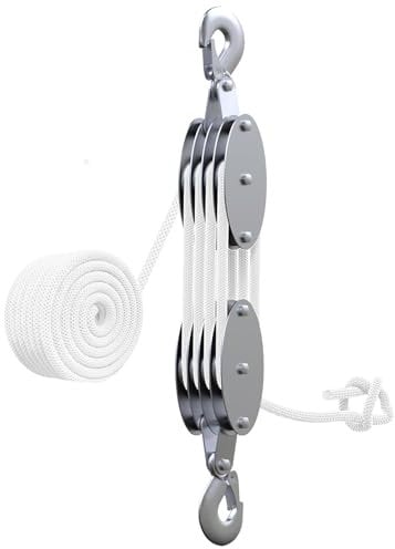TOOSOAR Polipasto Manual, Polea Bloque Pequeño, Poleas de Carga con 20M de Cable de Nylon, para Barco Remolque Caravana Marina