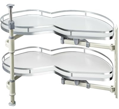 CROWNSHOP Kitchen CabinetBlind Corner Pullout Organizer 2 Tiers Swing Tray Pull-Out Shelving Corner Storage CabinetEach Tray Swings Independently for 900mm Cabinet (Open Left, Pull Out From Right)