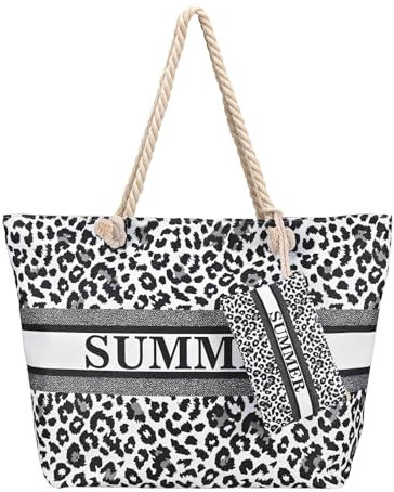 Kldgris Strandtasche, Große Strandtasche mit Reißverschluss Groß Damen Tote Bag Kommt mit kleiner Tasche Doppellagige Verstärkung Groß Shopper TascheGeburtstagsgeschenke Geschenke für Fraue (E)