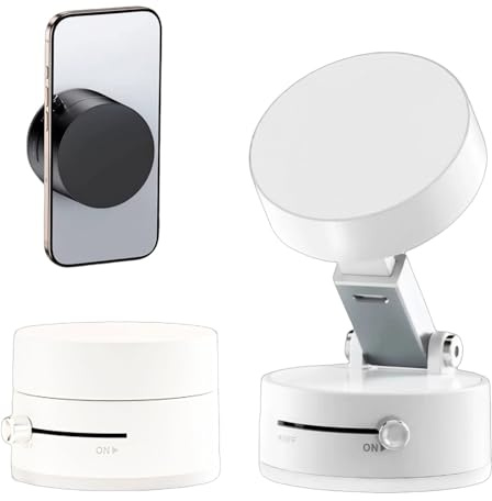 Leeneen Strong Magnetic Vacuum Suction Phone Holder,for Car/Home/Smooth Surface/Mirror/Glass 360°Foldable and Retractable Magnetic Suction Cup Phone Stand for Car (White)