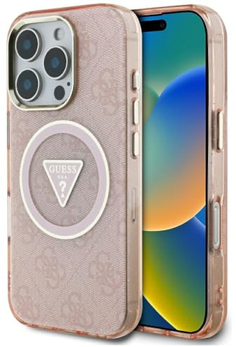 CG MOBILE Guess IML Metal Glitter 4G Circle Triangle kompatibel mit MagSafe Hülle für iPhone 16 Pro (Rosa)