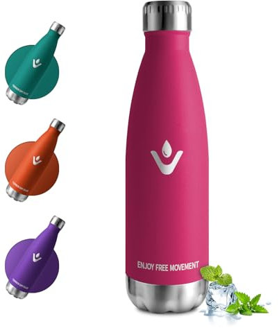 Botella Agua Termica 500ml, Botella Agua Acero Inoxidable sin BPA, Botella Termica Reutilizable con Doble Pared, Termo Agua A Prueba de Fugas, Botella Termo para Niños, Escuela, Oficina, Gimnasio
