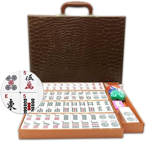 American Mahjong Game Set 166 White Engraved Tiles for Western Mah Jong, Mah jongg Play with Traveler Size Carrying Case, Dices, Chips, Manual,Wind indicator - Racks and Pushers not included