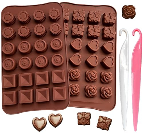 LaresDay 2er Set Silikon Schokoladenform 24 Mulden mit Antihaftbeschichtung 3D Backwarenformen für Pralinen, Süßigkeiten, Gelee & Seifen | Spülmaschinenfest (2 Entformwerkzeugen)