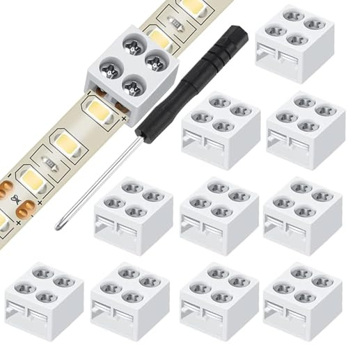 RUNCCI-YUN 10 Stücke 2 polig 8mm 12V LED Streifen Verbinder zu LED Streifen Verbinder,Weiß,mit Schraubendreher