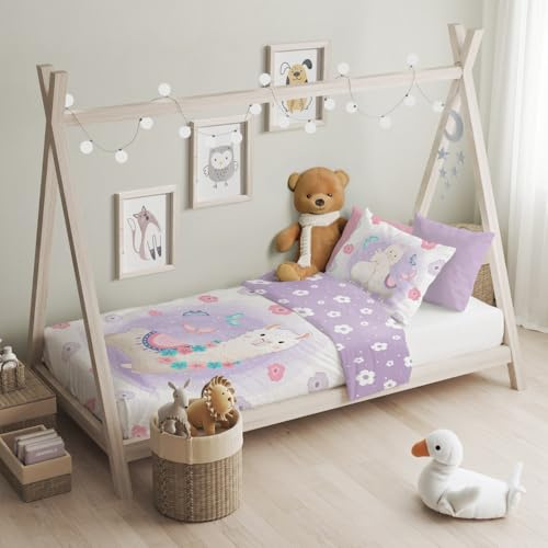texpot Kinderbettwäsche Set 100 x 135 + 40 x 60 cm Druckmotiv Lama 100% Baumwolle Reißverschluss pflegeleicht