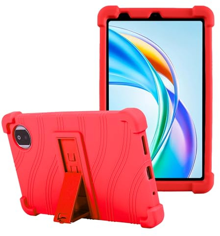 XLTTONG for Honor Pad X7 Case 8.7 inch 2025 Anti-Drop Silicone Red | Anti-Drop Silicone Cover with Adjustable Bracket
