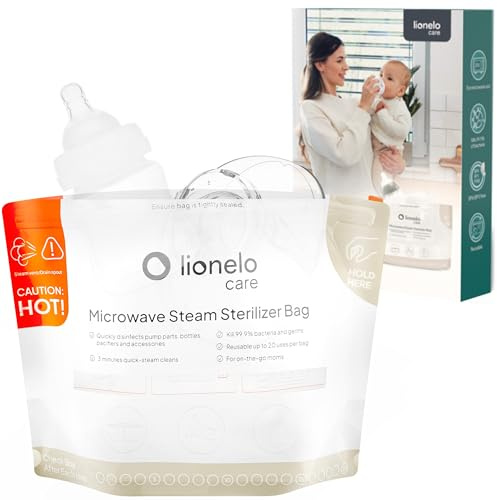LIONELO ThermBag Microwave Steam Sterilisation Bags, Pack of 8 | 8 Reusable Bags for Baby Bottles, Dummies and Breast Pump Parts, Compact for Home or Travel