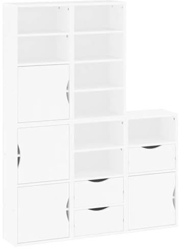 Makastle Armoires Latérales 5 pcs, Armoire Décorative avec 3 Tiroirs, 4 Portes et 9 Compartiments pour Chambre à Coucher, Salon, Couloir, 40x24x79 cm Blanc Bois Massif Pin