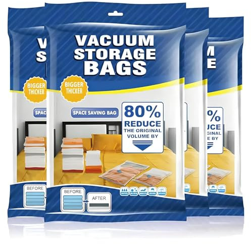 VA Vacuum Storage Bags, 5-pack Jumbo Size Space Saver Bags 80% More Storage Space with Hand Pump, Reusable Space Saver Bags for Clothes, Duvets & Bedding