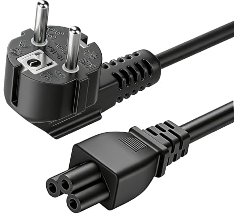 Cable de Alimentación Tipo F a IEC C5 90°, 1,5m Tipo F Cable Ordenador Alimentación con 3 Pines para PC TV Monitor Pantalla, CEE 7/7 a C5 3 x 0.75mm² Mickey Mouse Conector