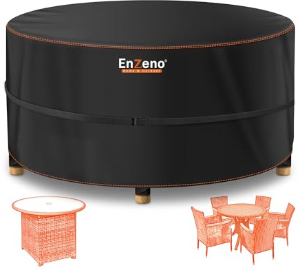 Enzeno Gartenmöbel Abdeckung Runde wasserdicht für draußen, Ø190x80cm Außenmöbel Abdeckung 210D oxford Stoff im Freien Runder Tisch Abdeckungen mit Schnalle Gurt Rattan Patio Set