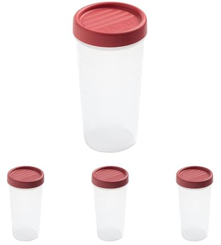 TATAY Frischhaltedose 0,6L Twist | Schraubdeckel | Vorratsdosen mit Deckel Luftdicht | Geeignet für Mikrowelle, Spülmaschine, Kühlschrank, Gefrierfach | Kunststoff BPA-frei | 8,5x8,5x16,5 cm, Rot