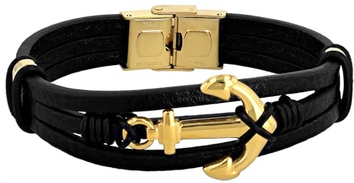 Akzent Armband Herren - Premium Armband Herren in Schwarz aus Leder, 100% Wasserfest & Hautverträglich